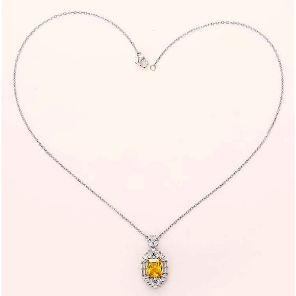 Canary Yellow 14K Diamond Citrine Pendant Charm Necklace Exquisite Luxury - Picture 13 of 14